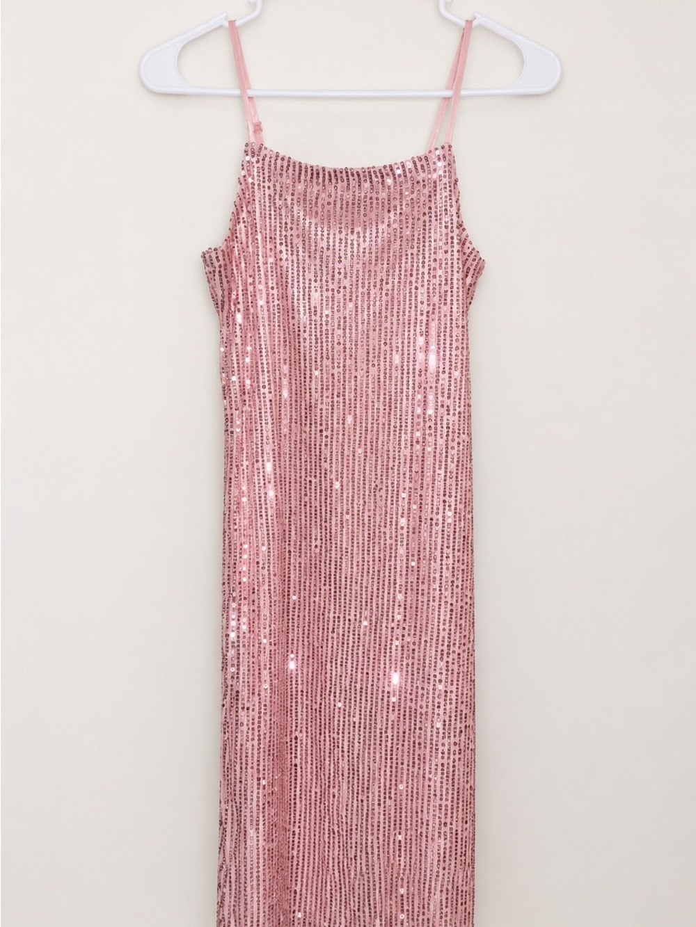 Girls' Pink Sequin Slip Dress with Thin Straps